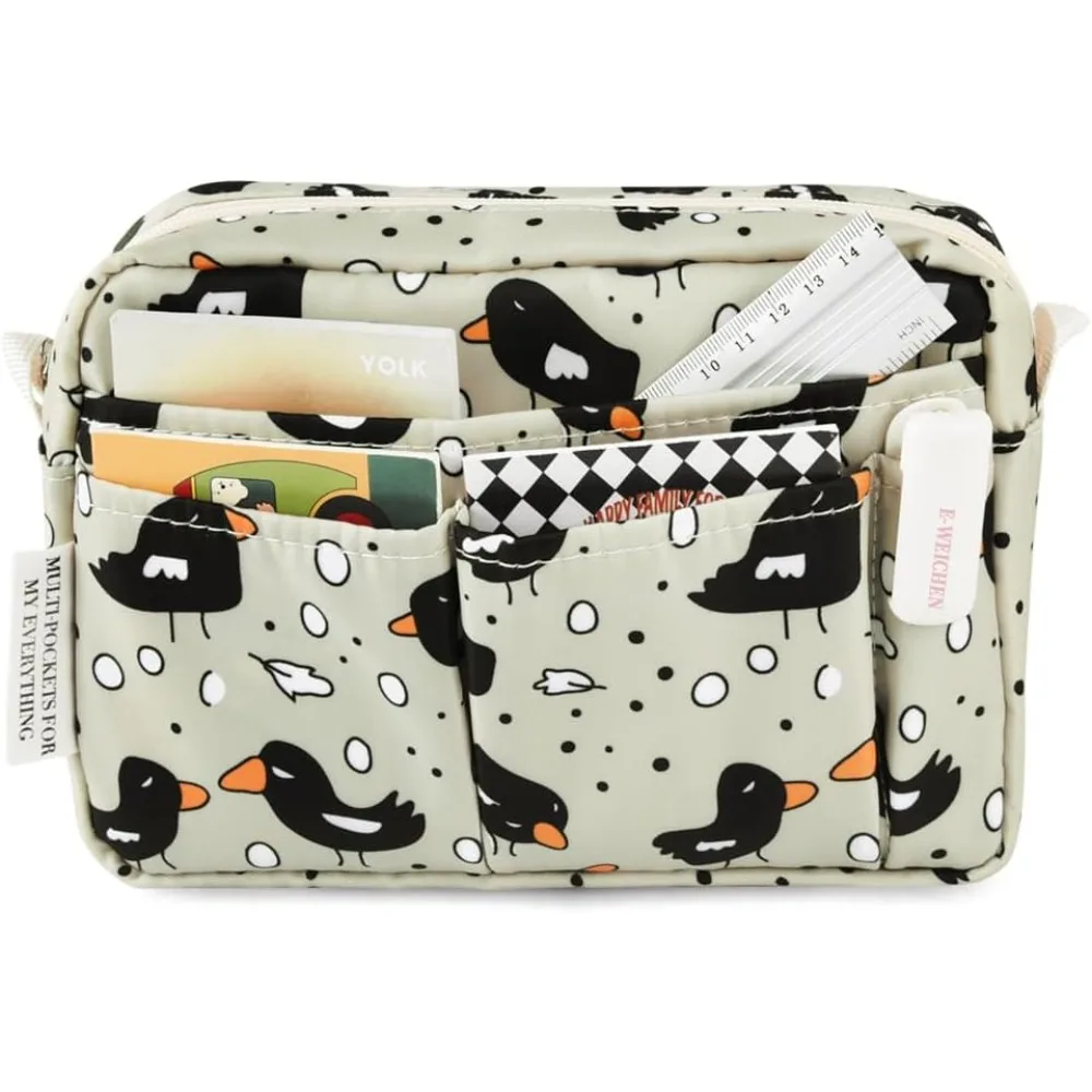

E-WEICHEN Multiple Pockets Portfolio Organizer with Zippered, Makeup Bag Travel Essentials for Women, Simple Waterproof Statione