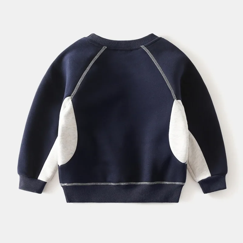 سويت شيرت سميك جديد من HoneyCherry للأولاد، سويت شيرت مبطن بالصوف للأطفال، بلوفر أنيق بياقة دائرية #3