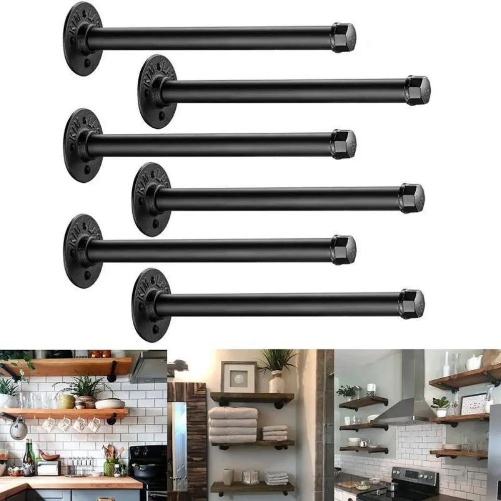 

4pcs Black Iron Pipe Wall Floating Shelf Holder Fine Workmanship Easy Installation Wall Storage Shelf Holder Retro Style