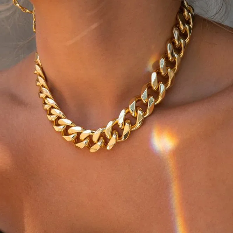 Thick Chain Necklace Punk Gold Plated Alloy Necklace Women\'s Neck Chain Jewelry for Women Stainless Steel Jewelry