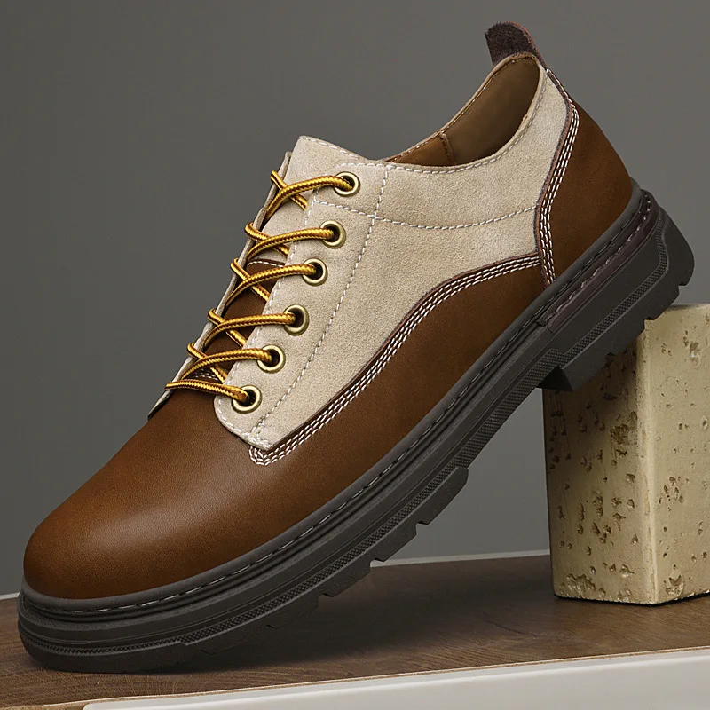 

Men's leather shoes, oversized cowhide, retro handcrafted leather shoes, comfortable business leather shoes, color-block casual