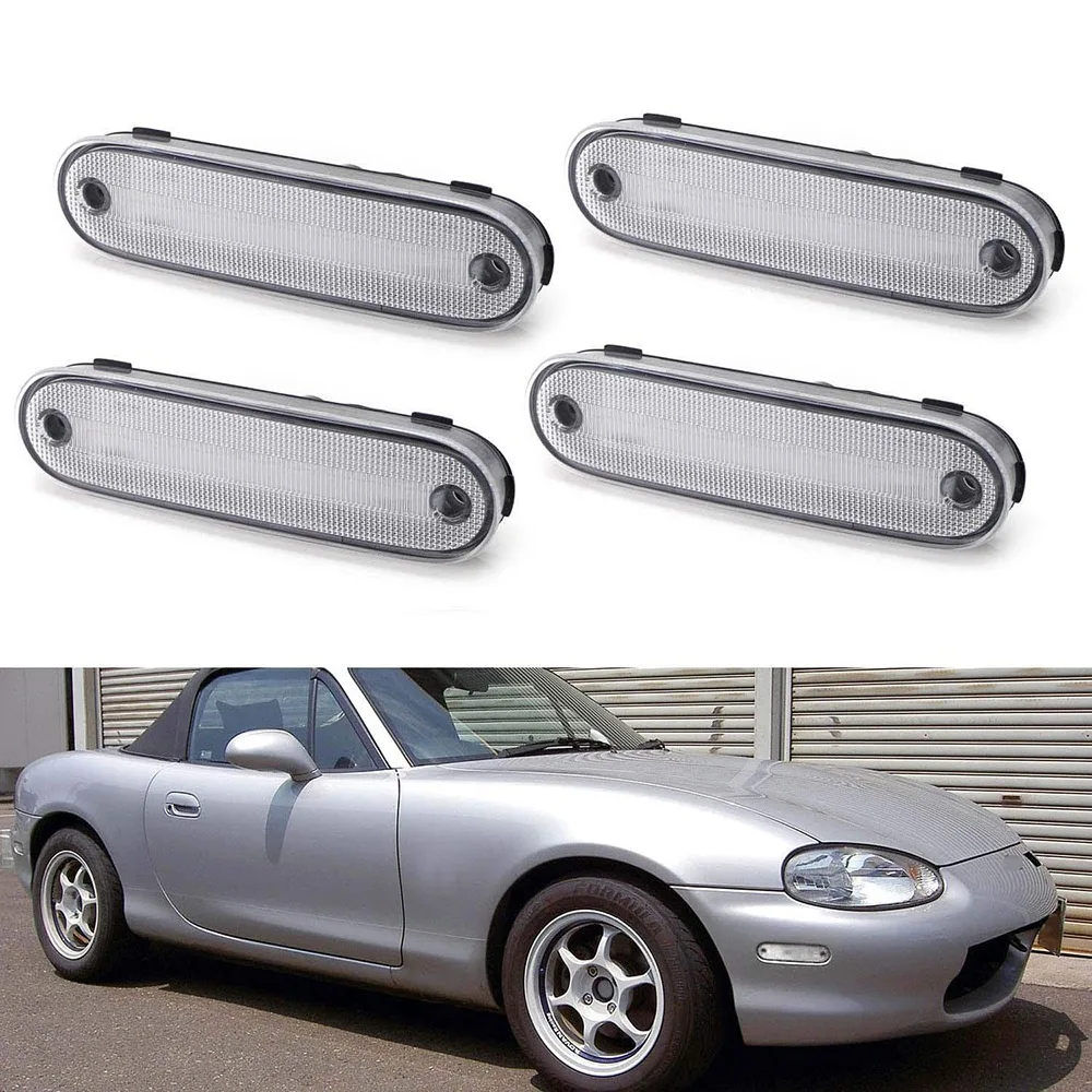 A13Z-4Pcs/Set LED Side Marker Light Clear Lens Front Rear Turn Signal Lights Blinker Lamp For MAZDA MX-5 MX5 MIATA 1990-2005