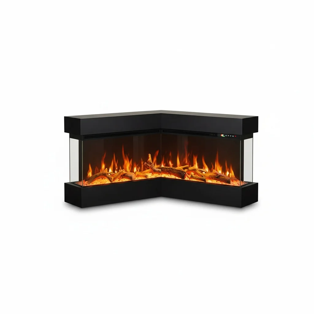 3-Sided Electric Fireplace, Glass and Steel 1000x240x500mm, Holographic Digital Kamin, Wall Mounted LED Fireplace