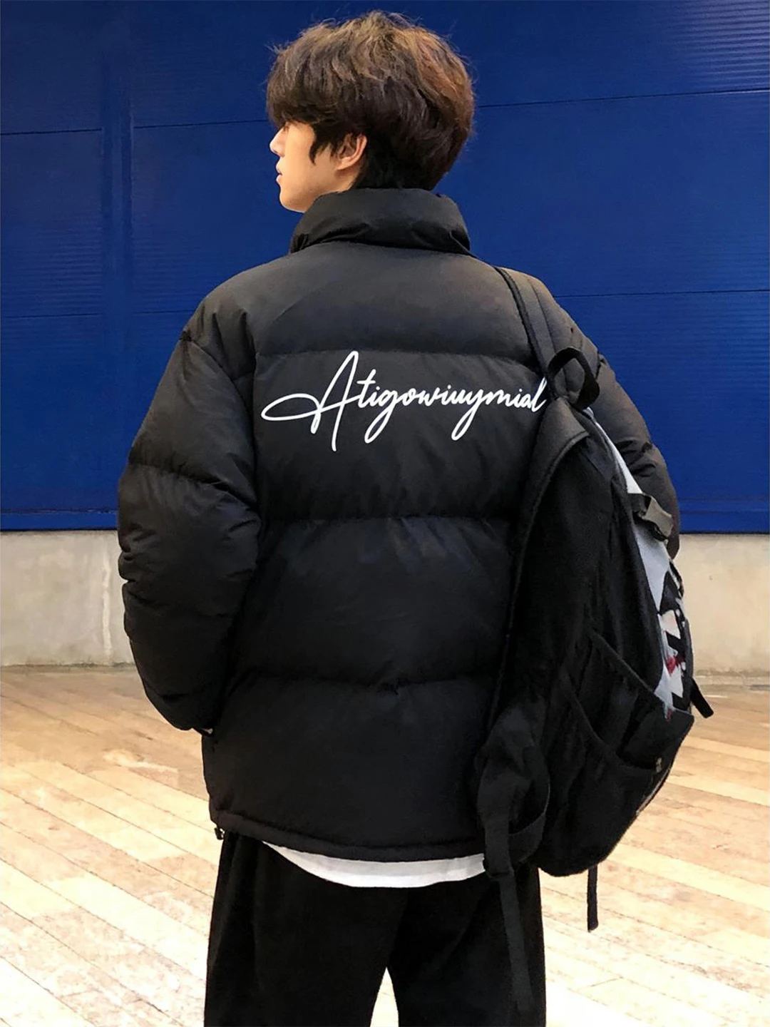 Cleanfit Thickened Cotton Jacket Men's Winter Coat with Letter Print High Street Style Youth Fashion Casual Long Sleeve Zipper