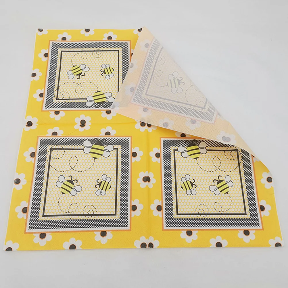 Servilletas de tela para cena, suministros de fiesta con estampado de abejas de dibujos animados coloridos para banquete de cumpleaños y boda (colores surtidos), 100 Uds.