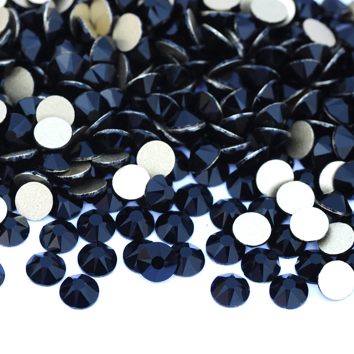 Schwarze und schwarze AB Jet Metallic Glas XIRIUS runde Strass-Steine, flache runde Diamanten für DIY-Nagel- und Kleidungsdekorationen – Detail 3