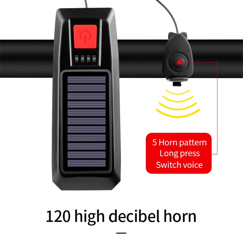 Solar Bicycle Light Usb Rechargeable Power Display Mtb Mountain Road Bike Front Lamp With Horn Flashlight Bicycle Light