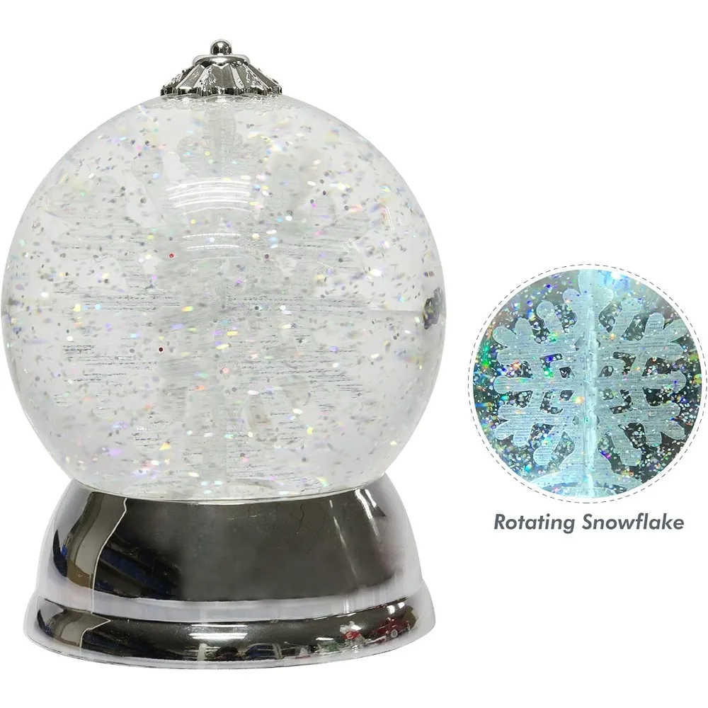 كرة ثلج مضيئة تعمل بالبطارية مع رقاقات ثلج دوارة، 6.5 ارتفاع × 4.5 عرض × 4.5 عميق