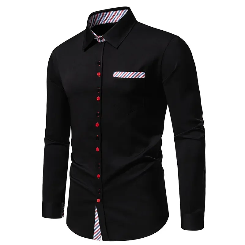 

Men's Shirt Long Sleeved Striped Patchwork Color Business Casual Fashion Versatile Personality Simple Shirt