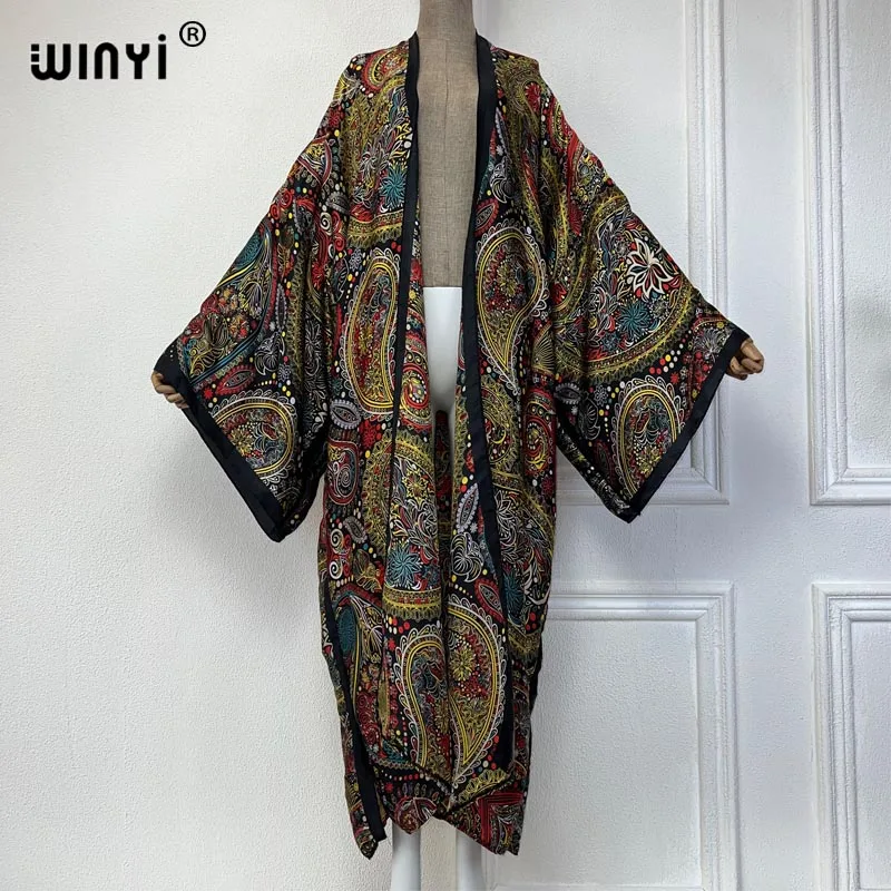 Moda kimono Africa odzież plażowa okrycia klasyczny nadruk kardigan stroje plażowe dla kobiet vestidos stroje kąpielowe jedwabny feelcoat