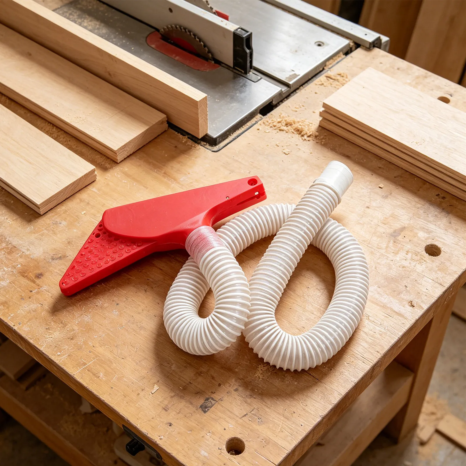 1Set Sliding Panel Saw Dust Collection Guard Red Plastic 50Mm Outlet Compatible Woodworking Table Saw Dust Extraction Hose