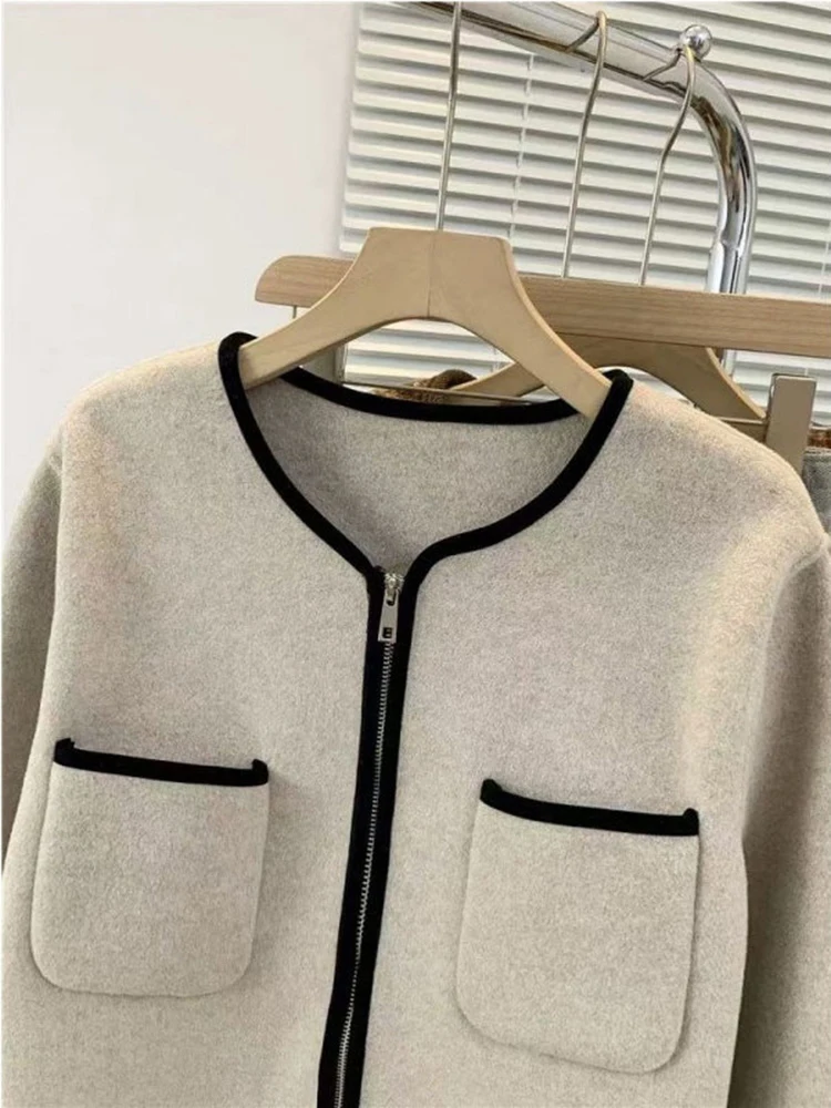 

Autumn Temperament Fashion Short Coat Women's Chic Double Zippers Design Commuting Jacket New French Elegant Versatile Lady Tops