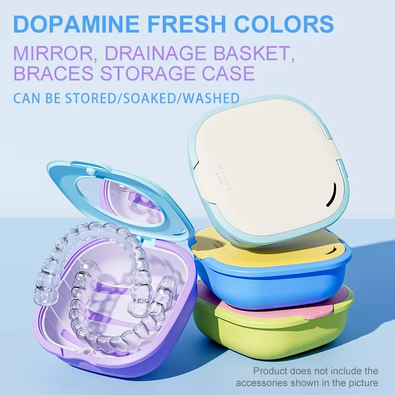 Brace Storage Box with Mirror ABS Material Large-Capacity Magnetic Suction Non-Inductive Opening Closing False Tooth Storage Box