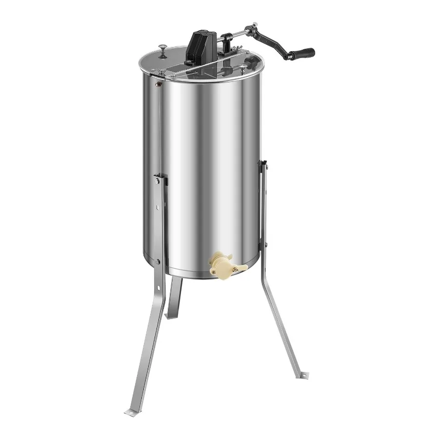 Honey Extractor 2 Frame Manual Honey Spinner with Transparent Lid Stainless Steel Honeycomb Drum Spinner with Height Adjustable