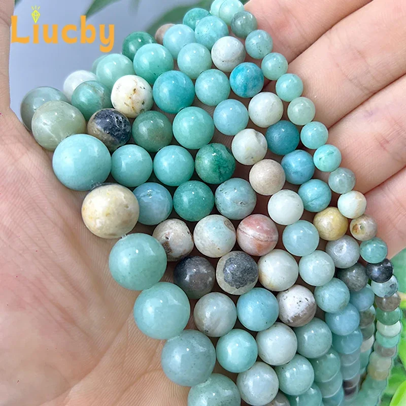 DIY-Fußkettchen, Armband, Ohrringe, Naturstein, gemischte Amazonit-Perlen, glatte, handgefertigte Perlen für die Schmuckherstellung, 15 Zoll, Großhandel, 4/6/8/10/12 mm. – Detail 4