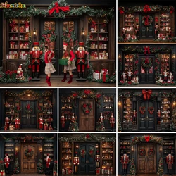 Christmas Gift Shop Photography Background Nutcracker Soldier Toy Gift Backdrop Xmas Wreath Decor Kids Birthday Photo Studio