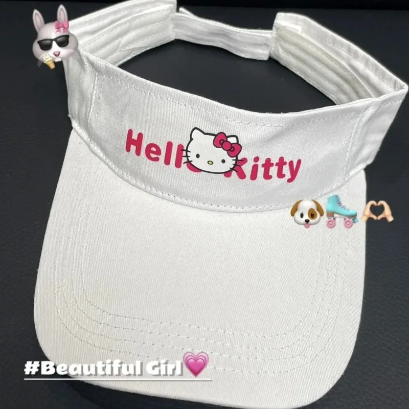 Hellokitty Cute Cat Summer Sports Sun Hats Women Cap Uv Protection Empty Top Tennis Running Sunscreen Anime Cartoon Fashion Hat