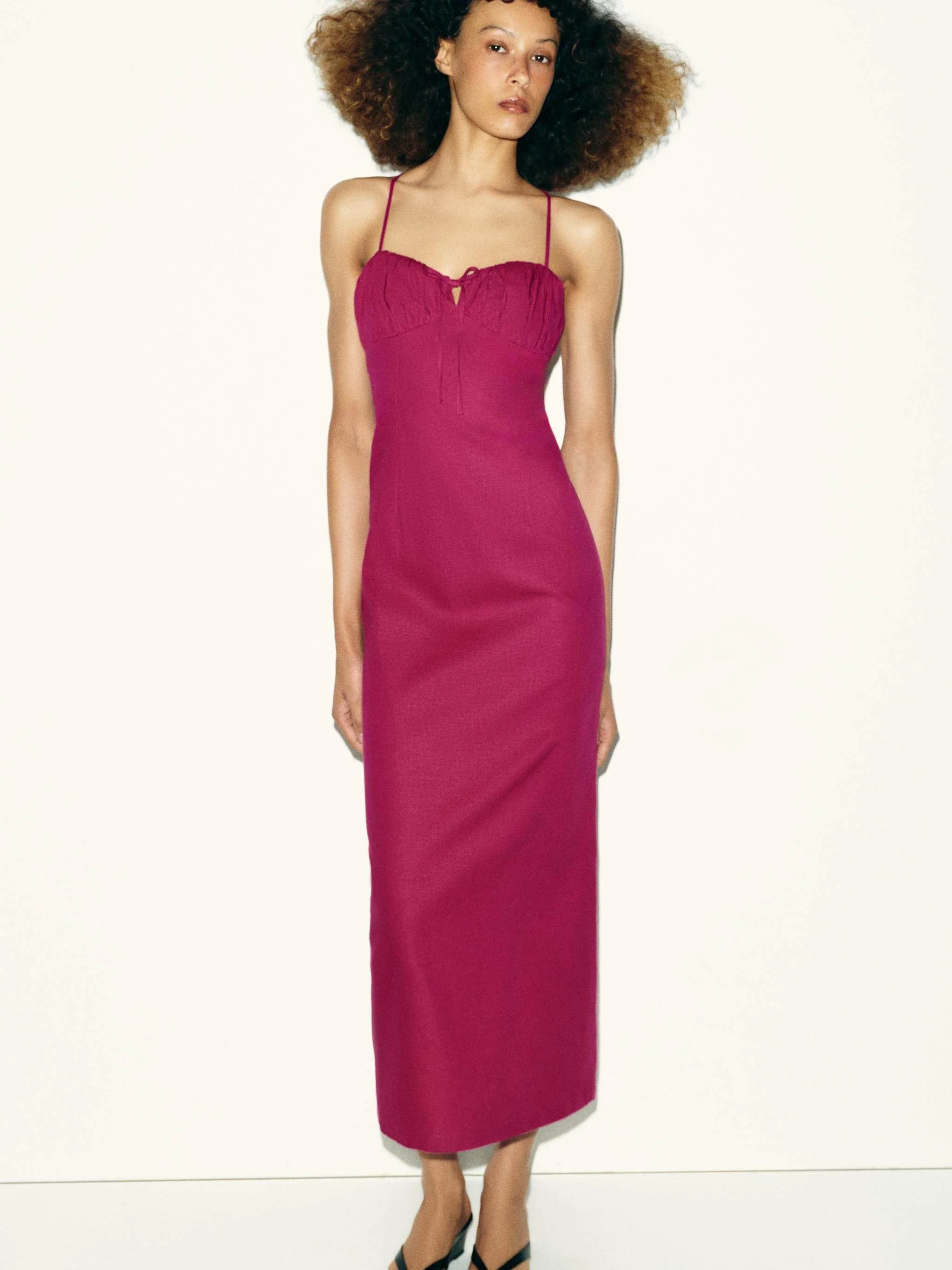

Sexy Fashionable Midi Dress ZA2026 Summer New Women's V-neck Slit Strapless Gown Elegant Chic Suitable for Ages 20-50