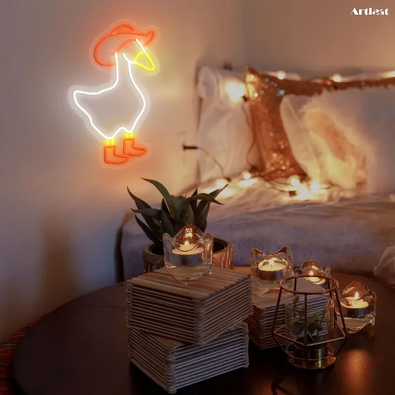 

Cowboy Goose Neon Wearing Cowboy Hat & Boots LED Kids Room Cute Bedroom Wall Birthday Gift Party Decoration Teen Room Decor