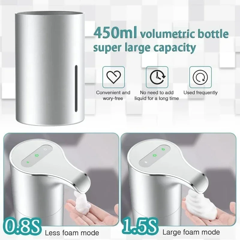 2024 New 450 ML Soap Dispenser Automatic Touchless USB Rechargeable Electric Foam Soap Dispenser Adjustable Waterproof