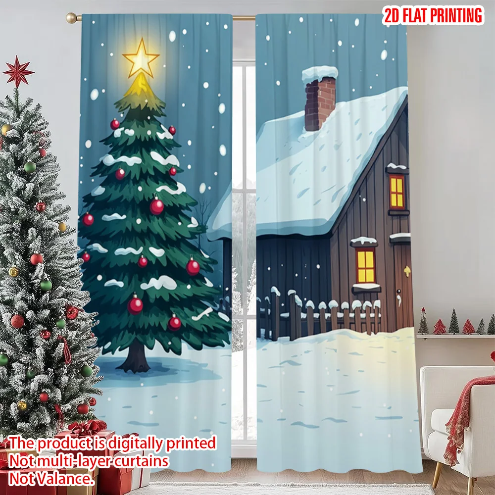 

2pcs 2D flat printing Merry Christmas Popular Curtains Autumn Harvest Halloween Christmas Mother's Day Machine Washable Fabric