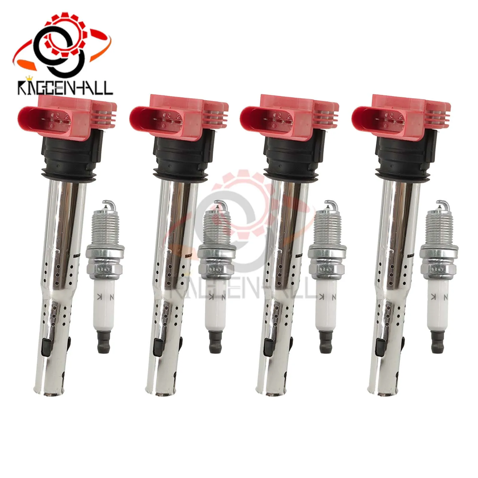 

4 шт. катушка зажигания + свеча зажигания 06E905115E 06D905115 06D905115A для Audi TT A4 VW Golf Jetta GTI 2.0L UF529 06E905115 06E905115A