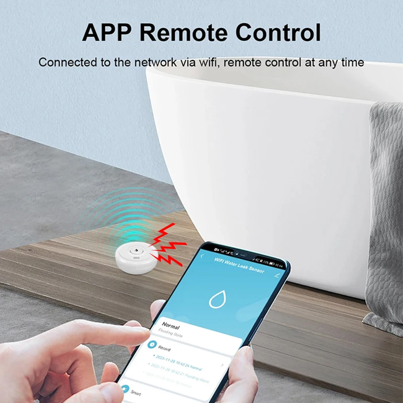 WiFi Water Leak Sensor Remote Monitor Water Overflow Level Detector Water Leak Detector Safety Sound Alarm System Tuya Smart APP