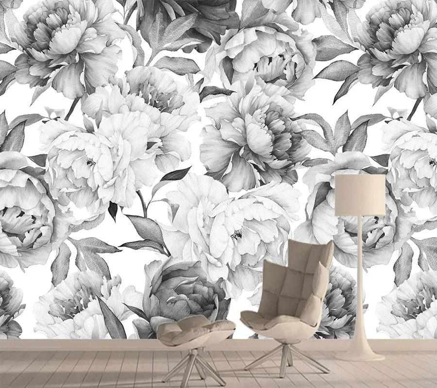 Custom Peel and Stick Wallpaper Contact Paper Wall Papers Home Decor Wallpapers for Living Room Black White Flowers Murals Rolls