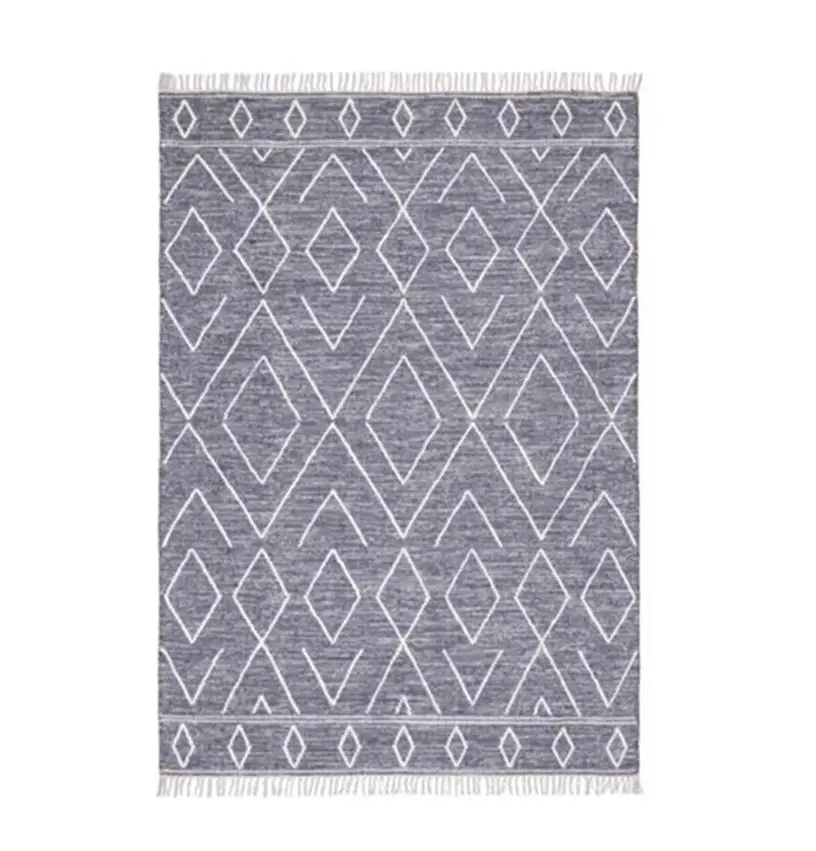 Indian Handwoven Wool Carpet Beige Blue Jacquard Bedroom Mat Moroccan Vintage Decorative Area Soft Cotton Geometric Bohemia Rug