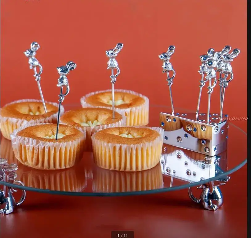 Mouse Stainless Steel Fruit Fork Fruit Stick Cheese Base Organizer Cake Dessert Fork Set Decorative Tableware Dinnerware Sets