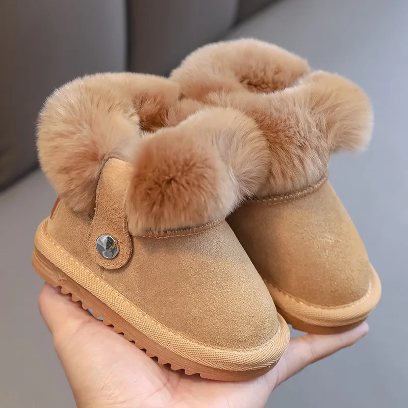 Girls Boots Children Winter Fur Shoes Kids Boy Velvet Snow Boots Infant Baby Toddler Elegant Leather Furry Ankle Boots Footwear