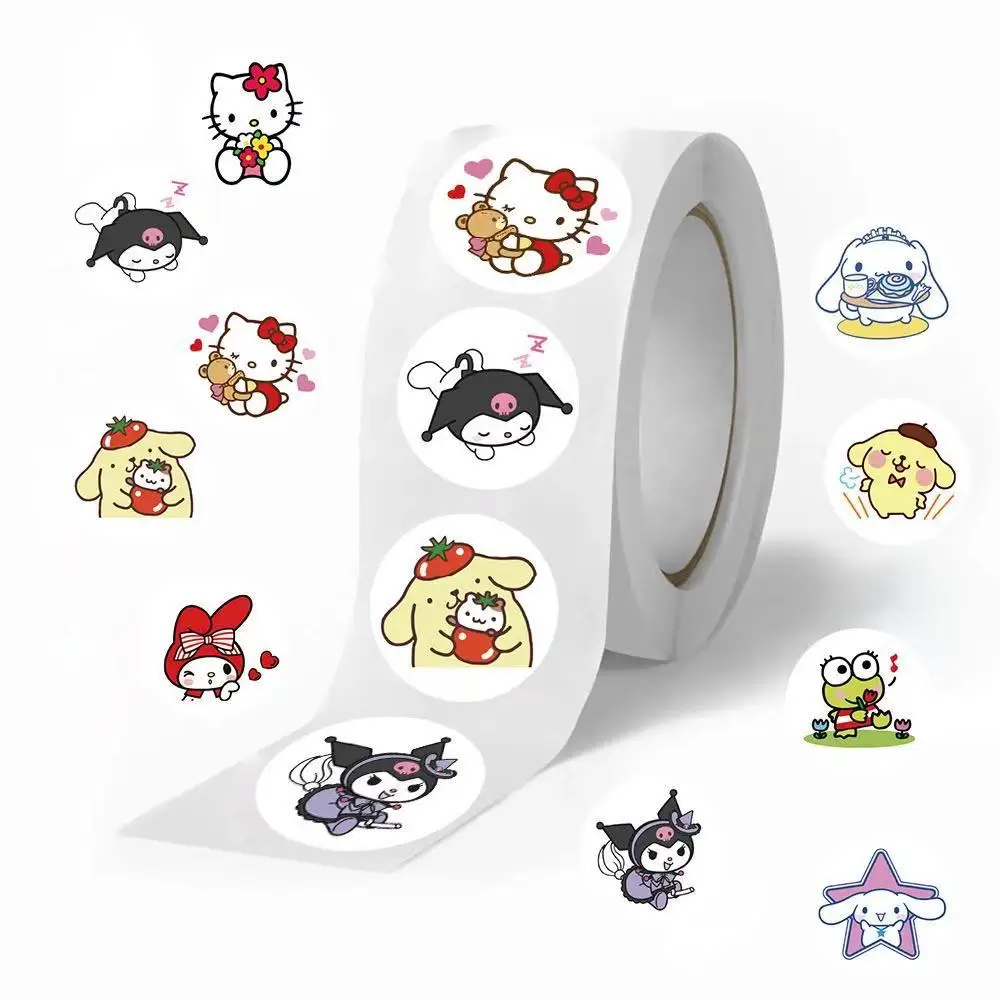 

500pcs Cute Sanrio Cartoon Sticker Roll Diy Material Decorative Adhesive Stickers For Diary Envelope Seal Stationery Kids Gift