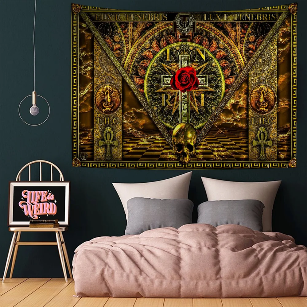 Masonic Lodge Freemasonry Hanging Bohemian Tapestry Bohemian Wall Tapestries Mandala Kawaii Room Decor