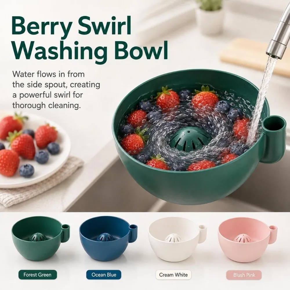 Fast Draining Berry Swirl Washing Bowl Portable Self Rinsing Automatic Fruit Wash Bowl Multipurpose Quick Drain