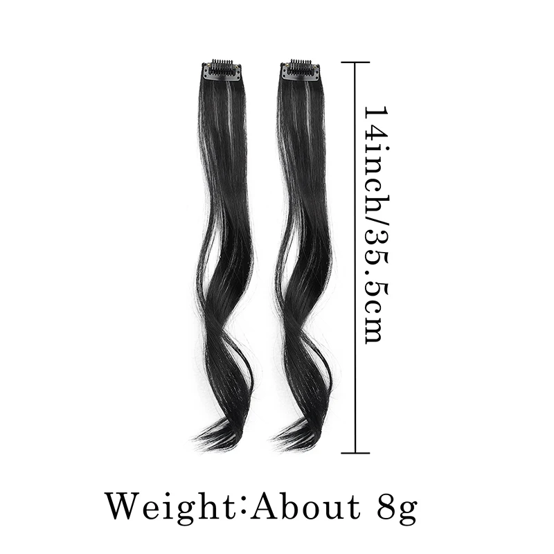 2 PCS Synthetic Long Temples Bangs Long Side Air Bangs 14inch Long Wavy Curly Clip in Bangs Front Side Bangs for Women Daily Use