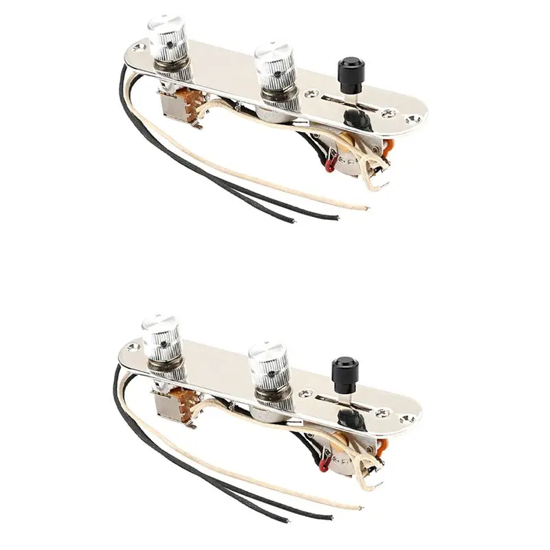 CGDS-2X Chrome 3 Way Wired Loaded Prewired Control Plate Harness Switch Knobs For Tele Guitar Parts