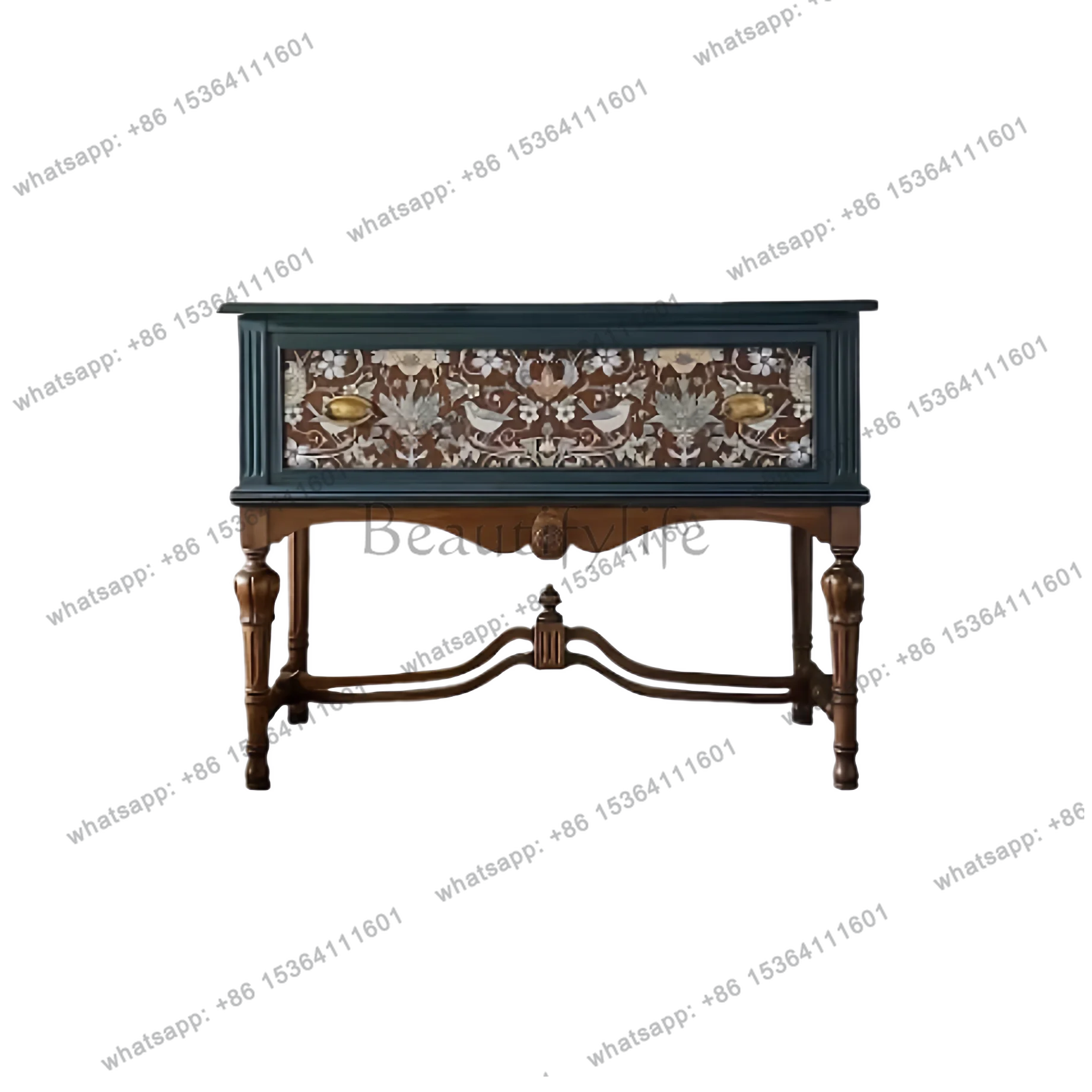 

French retro solid wood porch cabinet American carved foyer home decoration cabinet painted