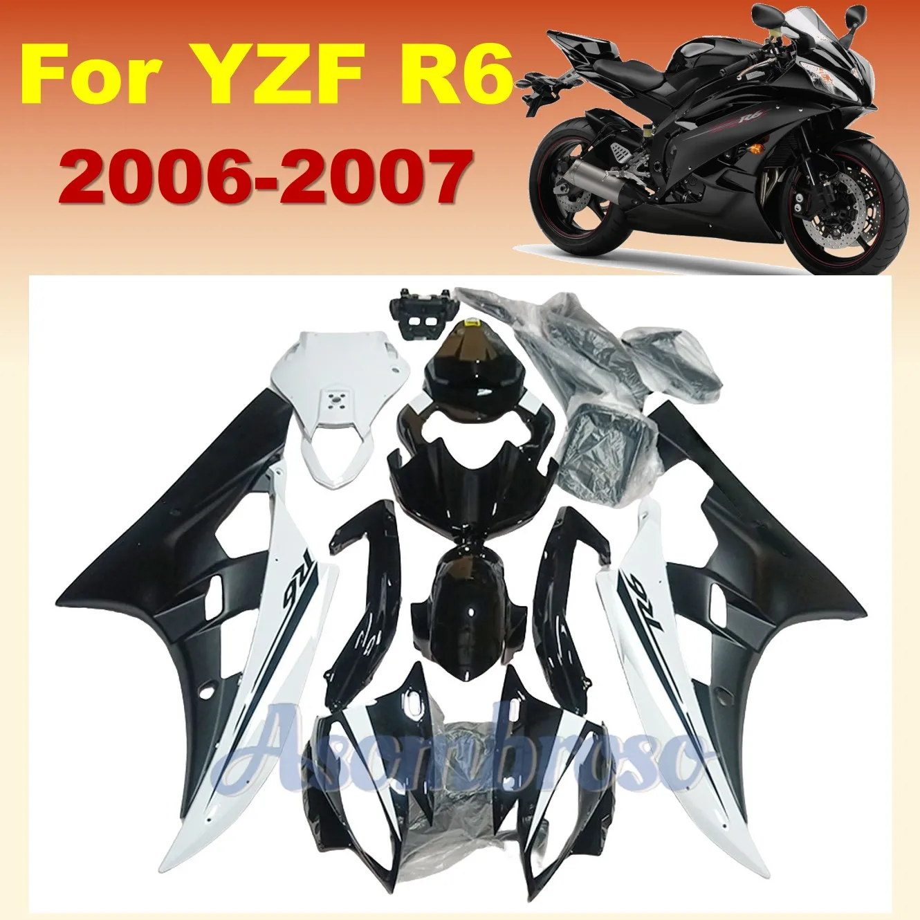

Black White Fairing Kit Fit For YZF-R6 2006 2007 Year YZF R6 06 07 YZFR6 Motorcycle Racing Bodywork set