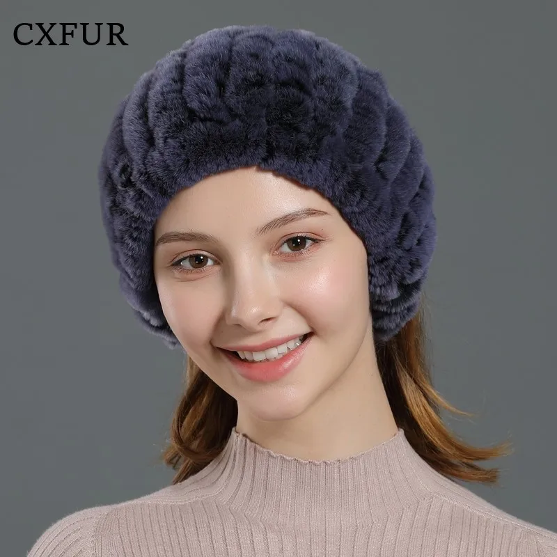 Hand Knitted Neck Ring Women Real Rex Rabbit Fur Snood Headband CX-E-37K