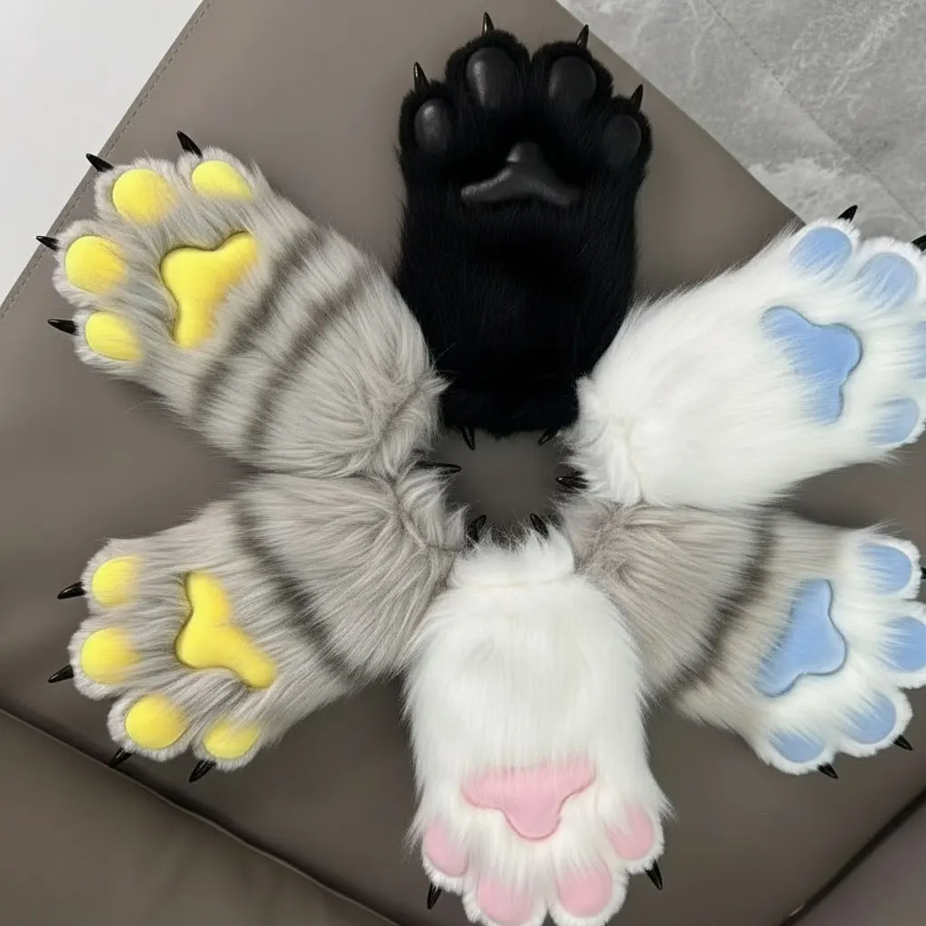 Garras peludas con uñas, guantes COS Garras de gato Lindos accesorios terminados de felpa