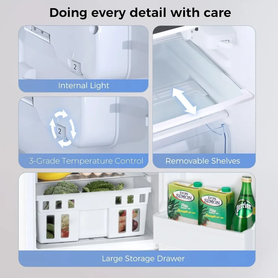 Compact Mini Fridge with Freezer 3.2 Cu.Ft Double Door Design for Home Kitchen Dorm Apartment - Adjustable Temperature Control