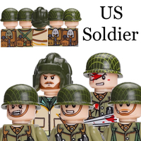 Military US Infantry Soldier Figures Building Blocks Artillery Warrior Army WW2 Accessories Weapon War Bricks Toys Boys