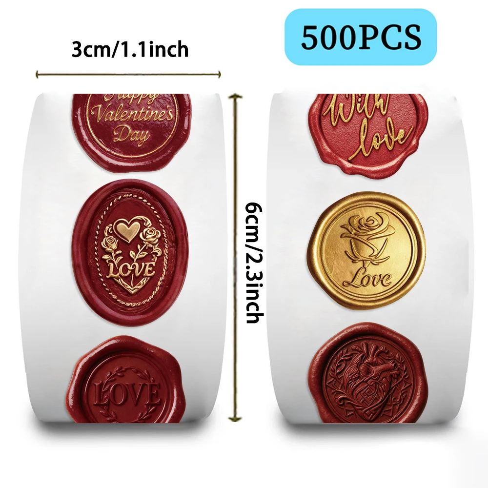 

500pcs/Roll Wax Seal Stickers Aesthetics Valentine's Day Pattern Sealing Label Sticker DIY Phone Scrapbook Decoration Decals Toy