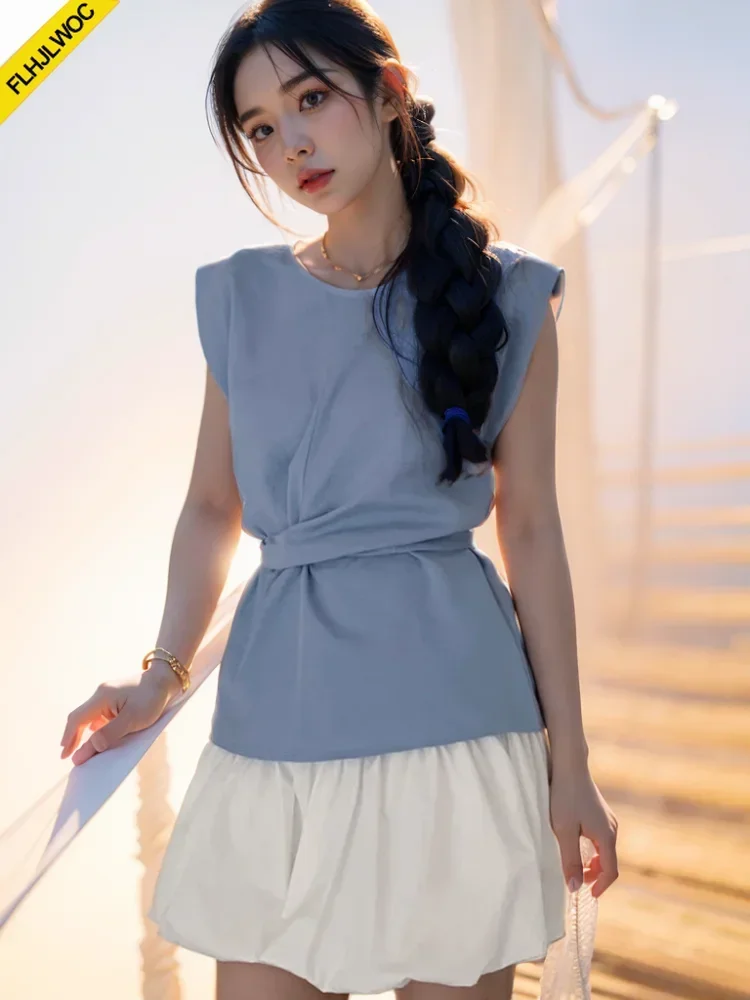 

Cotton Sleeveless Tops Peplum Blouses Women Korean Japan Preppy Style Girls Ladies Design Solid Bow Tie Lace-Up Shirt Blusas