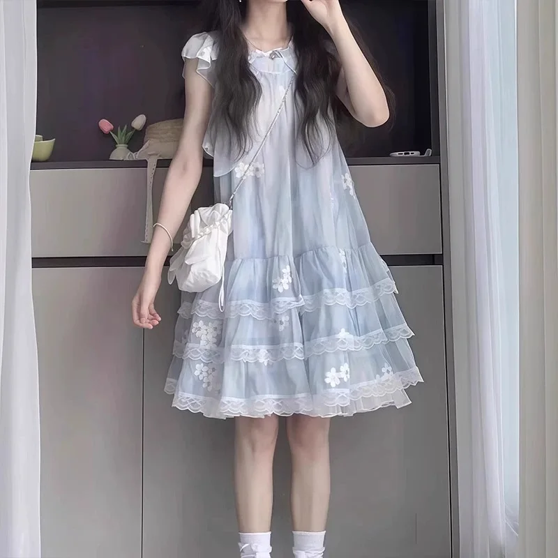 Sheer Flutter Sleeve Dress Fairy-like Princess Sundress for Summer - Whimsical Party Wear