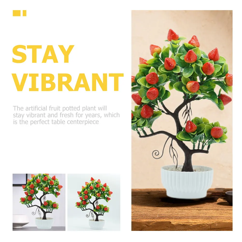 

2 Pcs Artificial Fruit Tree Realistic Faux Strawberry Plants Home Garden Office CafeFake Bonsai Long Lasting Non Fading Indoor