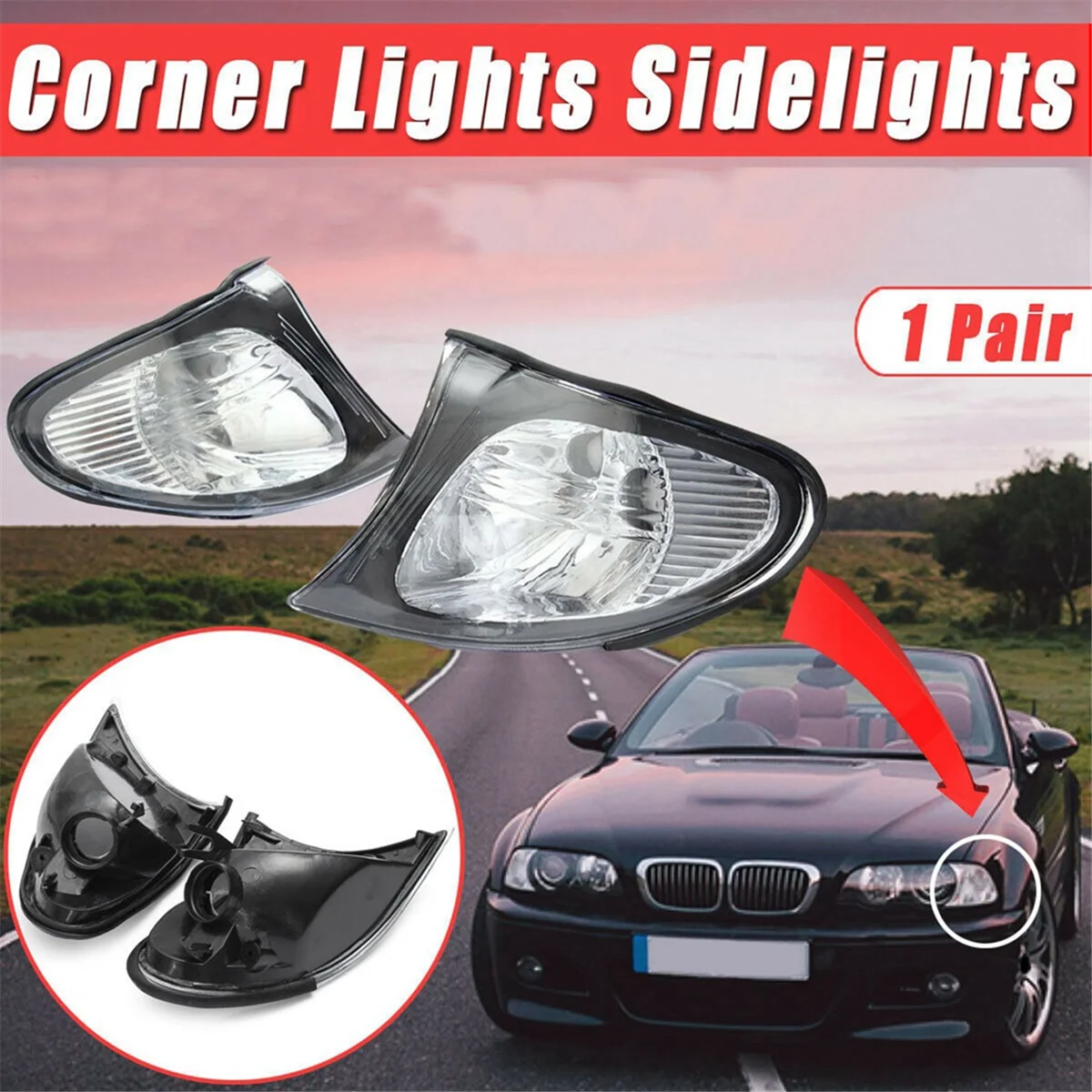 63137165859 63137165860 Car Front Indicator Turn Signal Corner Lights for 3 Series E46 4-Door 325I 325Xi