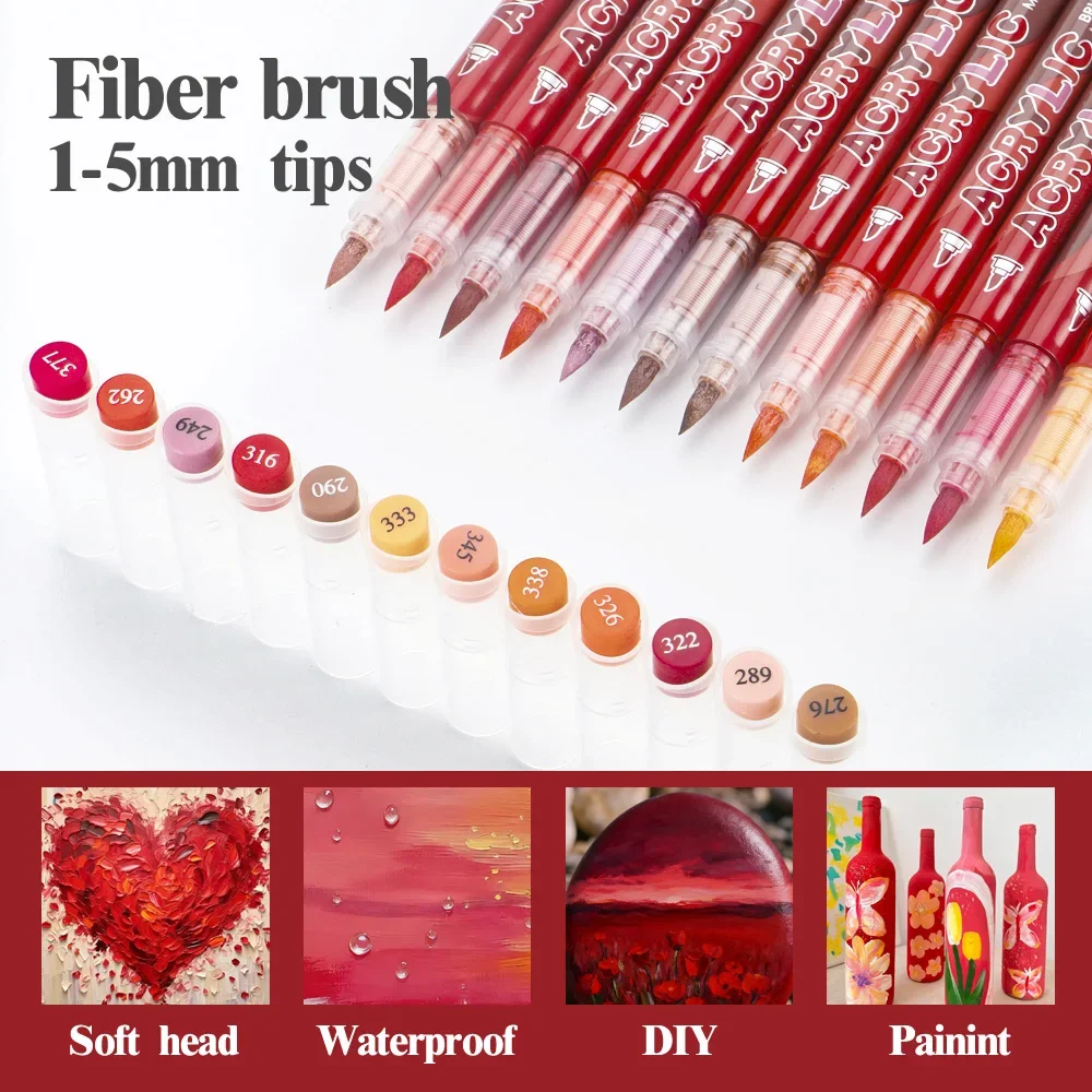 

12-цветные акриловые маркеры красной серии, быстросохнущие для рождественской живописи, рисования в стиле комиксов, раскраски, товары для рукоделия «сделай сам», канцелярские принадлежности