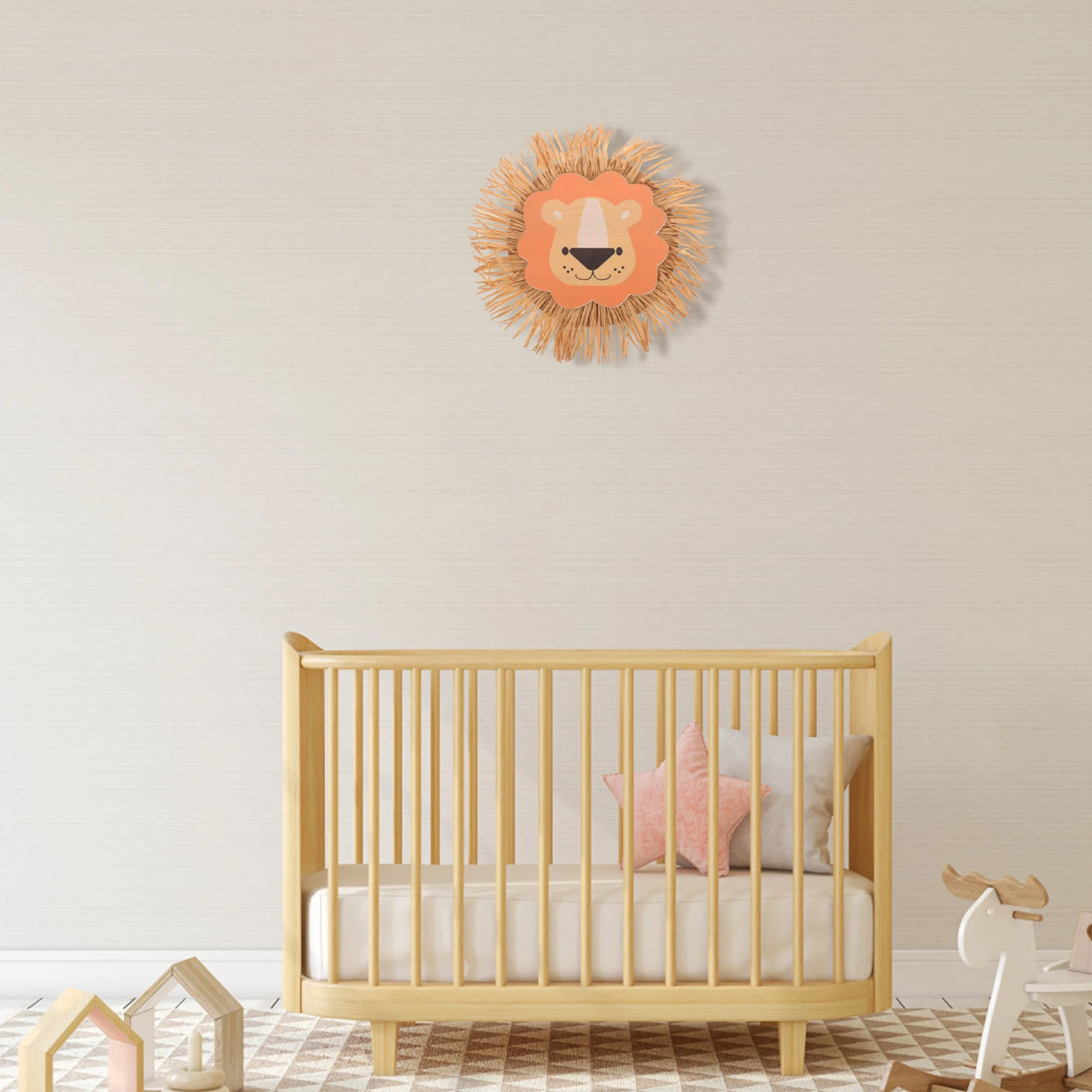

Rustic Style Ornament Lion Head Decoration Pendant Decorations Raffia Wall Bedroom