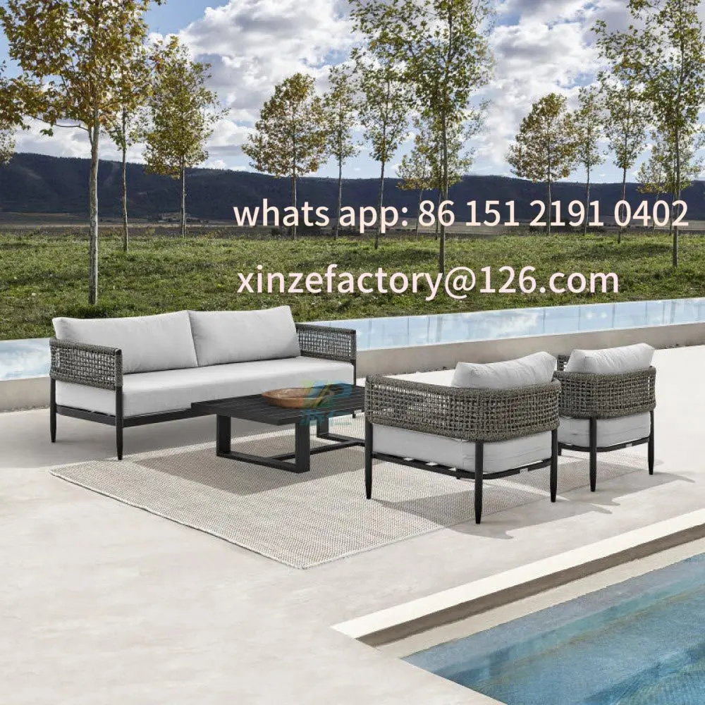 

Customizable Villa Hotel Courtyard Rattan Casual Balcony Furniture Open Air Garden Sofa Waterproof Coffee Table Combo